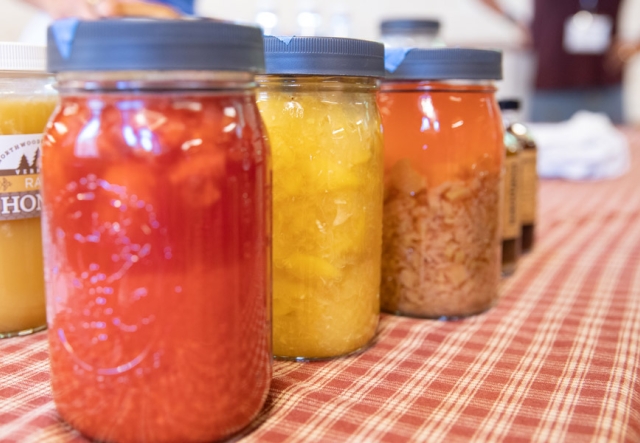 A selection of mason jars filled with colorful shrubs.