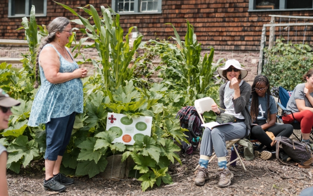 Judy teaching in the Children's Farmyard Garden
